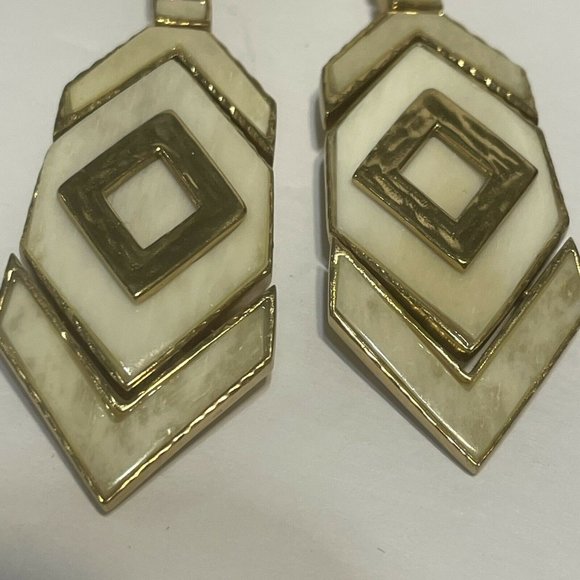 Akola gold tone horn drop Dangle statement earrings Elegant Boho Chevron - Picture 3 of 9